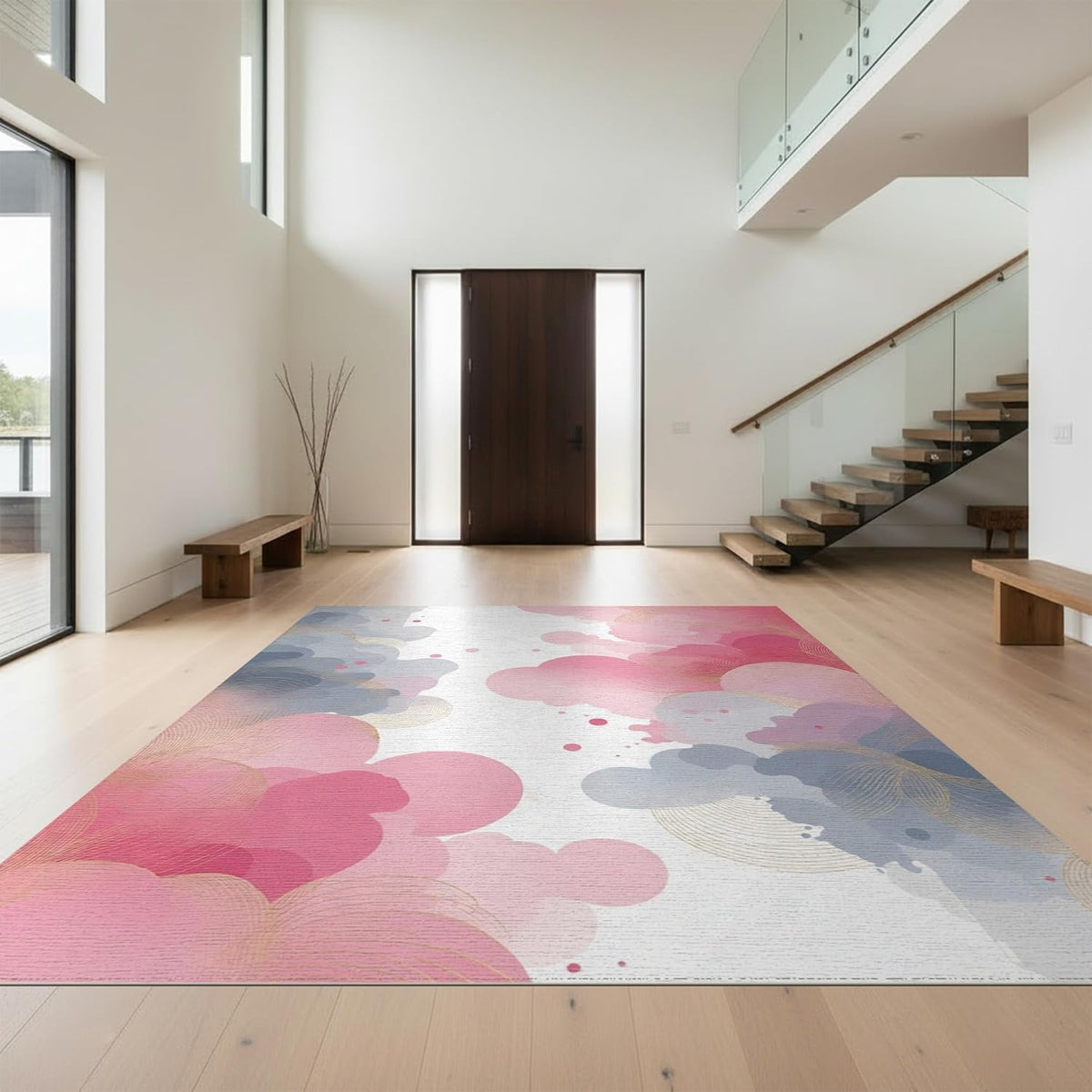 6'x9' Smooth Finish Abstract Abstract Foldable Mat, Blush Pink for Dining Room, Under Table, Office, Snag-Free Chair-Friendly Large Carpet | 2137567
