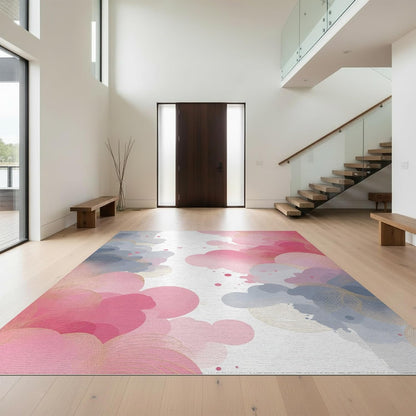 6'x9' Smooth Finish Abstract Abstract Foldable Mat, Blush Pink for Dining Room, Under Table, Office, Snag-Free Chair-Friendly Large Carpet | 2137567