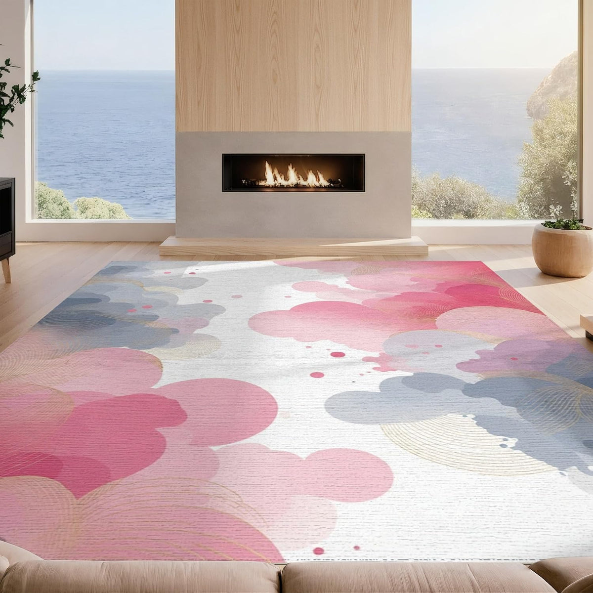 6'x9' Smooth Finish Abstract Abstract Foldable Mat, Blush Pink for Dining Room, Under Table, Office, Snag-Free Chair-Friendly Large Carpet | 2137567