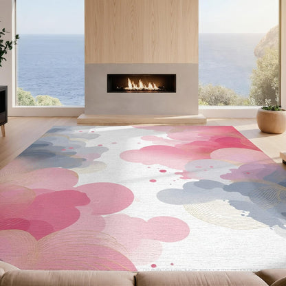 6'x9' Smooth Finish Abstract Abstract Foldable Mat, Blush Pink for Dining Room, Under Table, Office, Snag-Free Chair-Friendly Large Carpet | 2137567