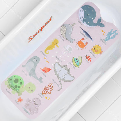 Bathtub Mat Non Slip, Cute Tub Mat, 40" x 16", Pink Sea Animals