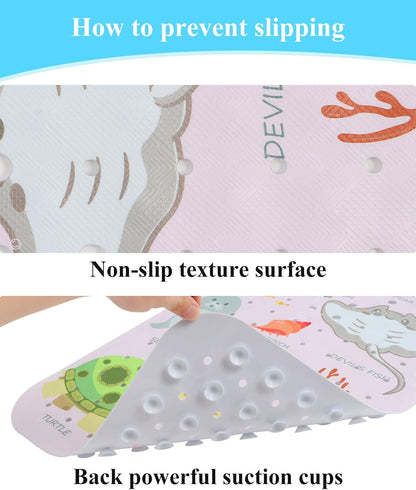 Bathtub Mat Non Slip, Cute Tub Mat, 40" x 16", Pink Sea Animals