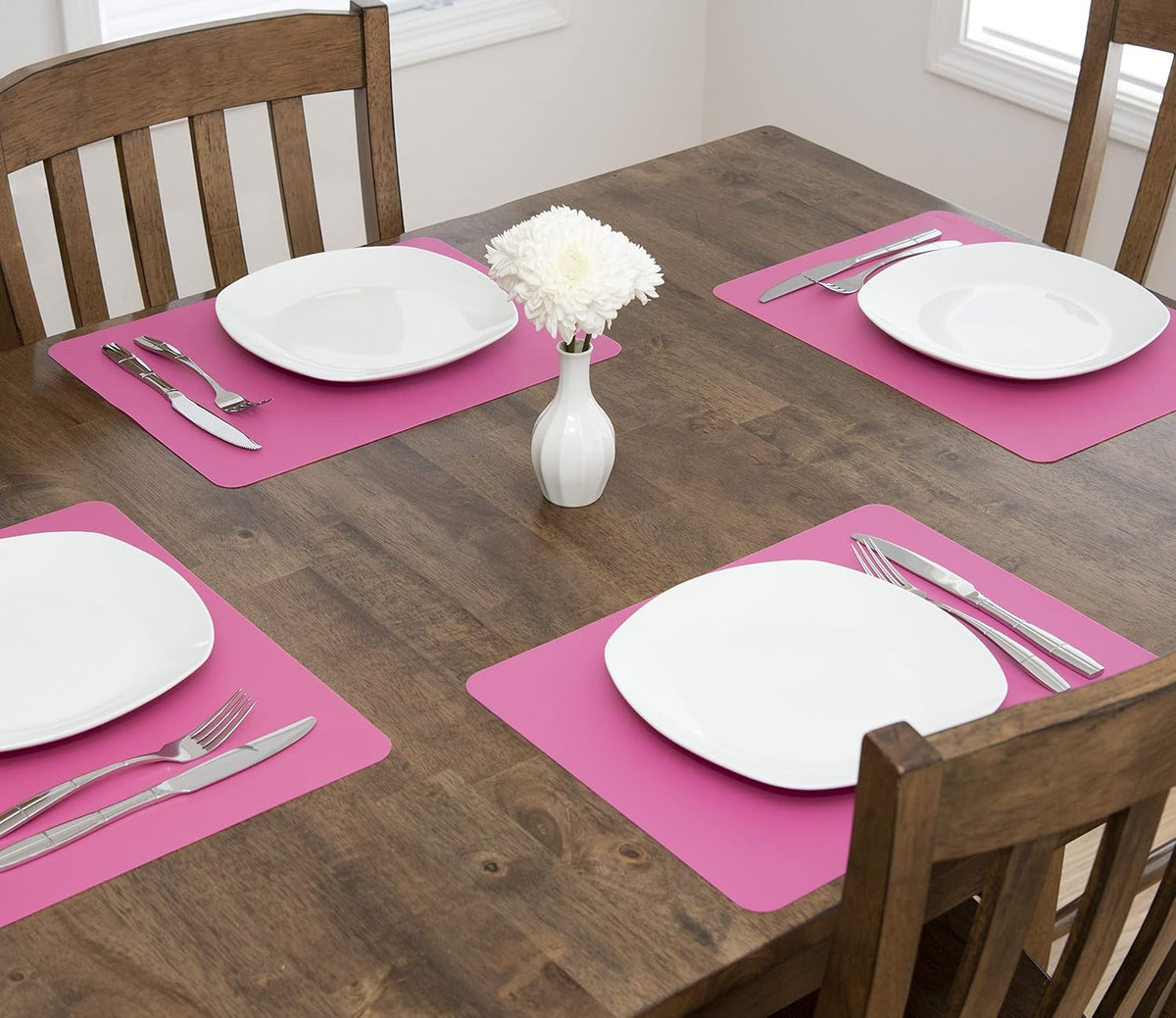 É, Placemats Set of 4, Silicone Placemats, Table Mats, Non-Slip, Easy to Clean, Heat Resistant, Flexible, 20% Thicker, 16 x 12 inches x 1.1mm, Pink