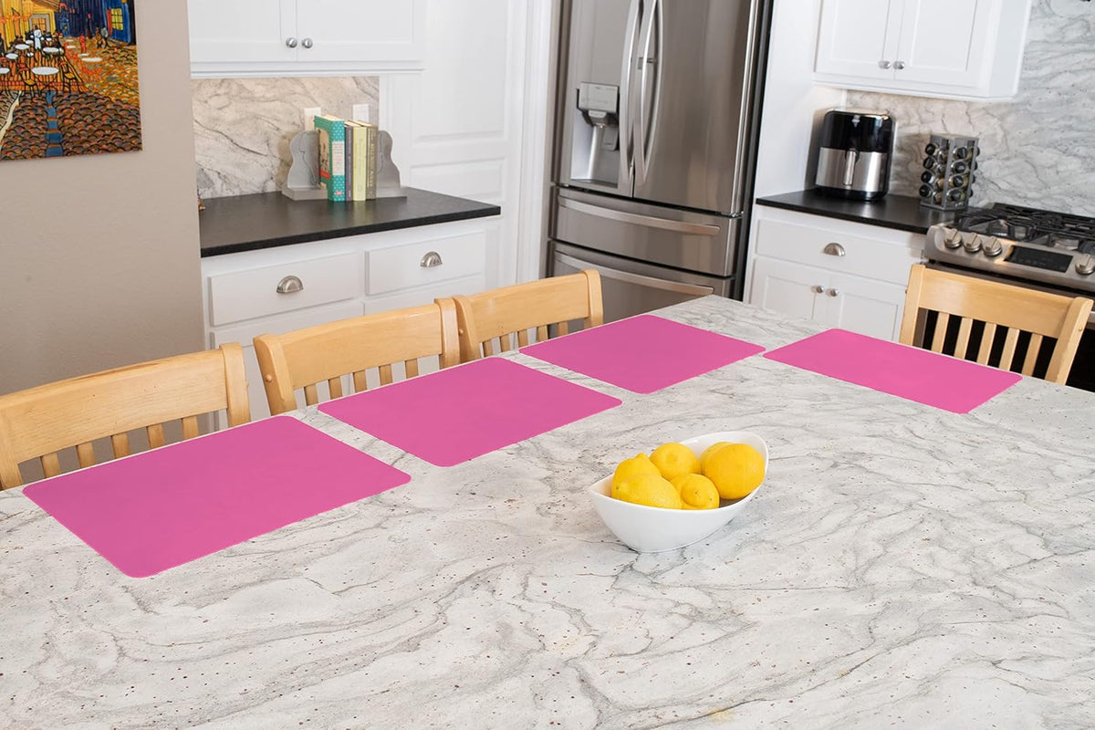 É, Placemats Set of 4, Silicone Placemats, Table Mats, Non-Slip, Easy to Clean, Heat Resistant, Flexible, 20% Thicker, 16 x 12 inches x 1.1mm, Pink