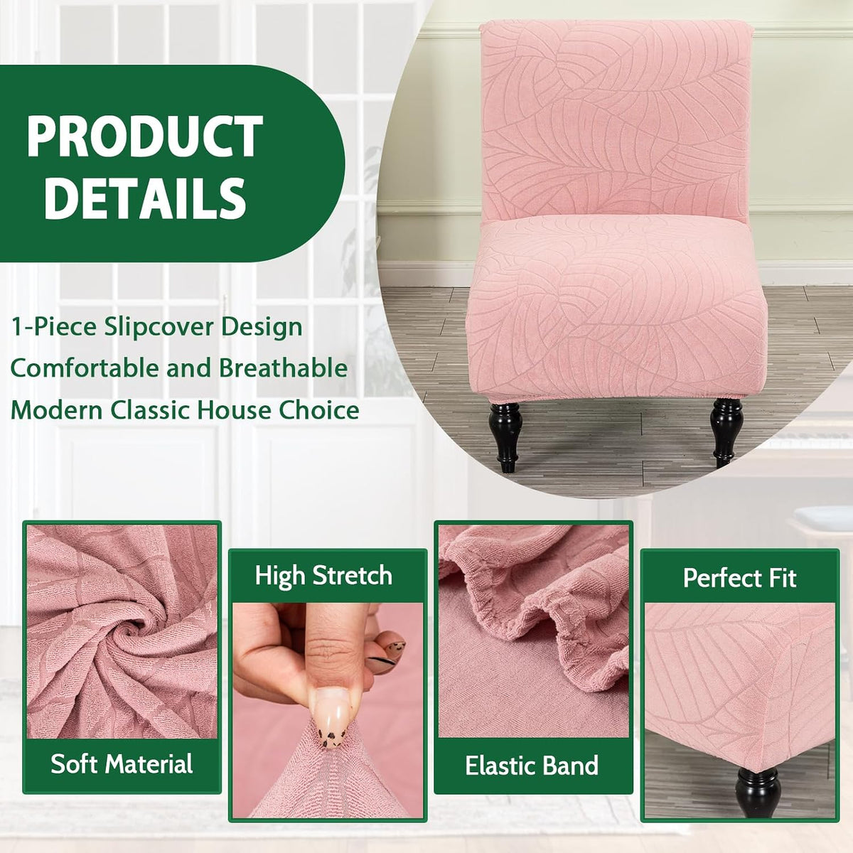 Armless Accent Chair Cover Slipcover for Living Room,Pink