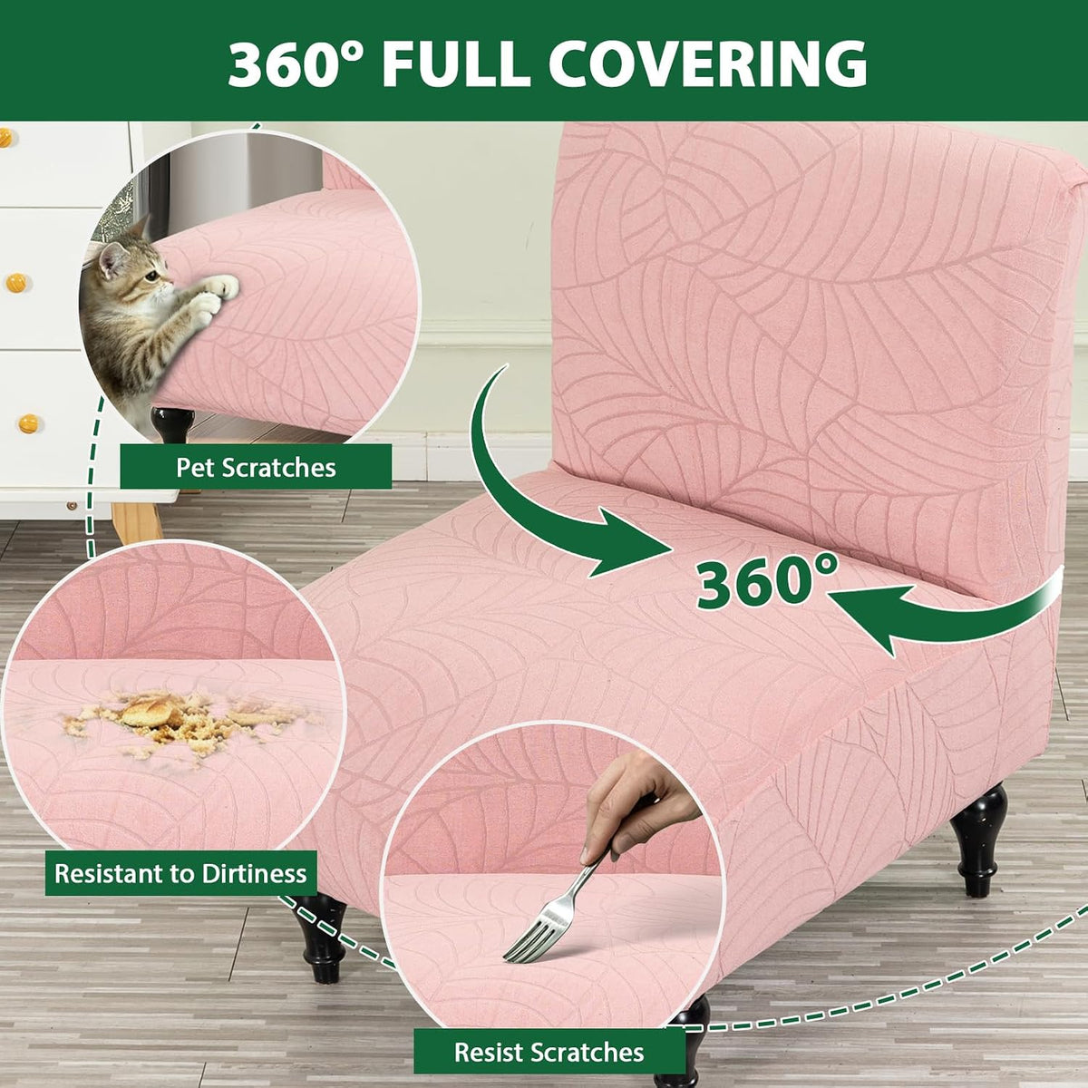 Armless Accent Chair Cover Slipcover for Living Room,Pink