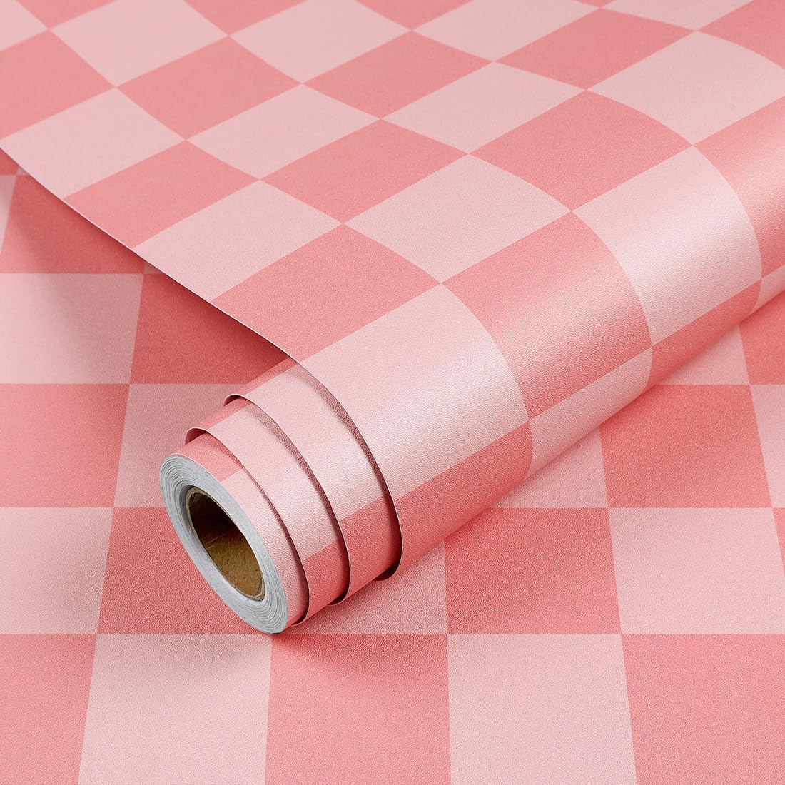 17.5"X118" Pink Checkered Wallpaper Peel and Stick Pink Checkered Pattern Wallpaper Vinyl Wrap for Cabinets Countertop Contact Paper Waterproof Wallpaper for Bathroom Decoration Contact Paper
