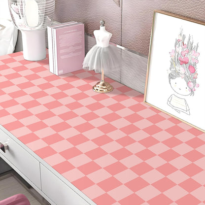 17.5"X118" Pink Checkered Wallpaper Peel and Stick Pink Checkered Pattern Wallpaper Vinyl Wrap for Cabinets Countertop Contact Paper Waterproof Wallpaper for Bathroom Decoration Contact Paper