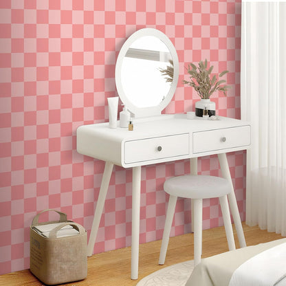 17.5"X118" Pink Checkered Wallpaper Peel and Stick Pink Checkered Pattern Wallpaper Vinyl Wrap for Cabinets Countertop Contact Paper Waterproof Wallpaper for Bathroom Decoration Contact Paper