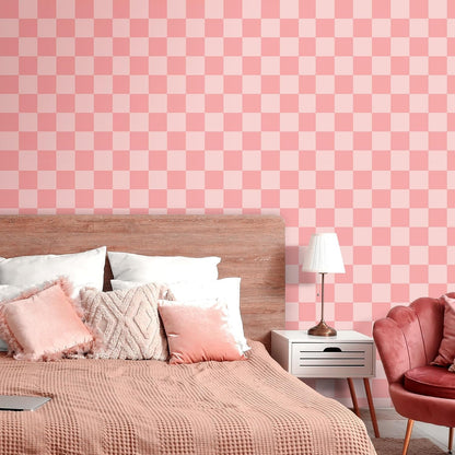 17.5"X118" Pink Checkered Wallpaper Peel and Stick Pink Checkered Pattern Wallpaper Vinyl Wrap for Cabinets Countertop Contact Paper Waterproof Wallpaper for Bathroom Decoration Contact Paper
