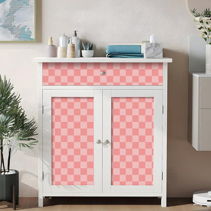 17.5"X118" Pink Checkered Wallpaper Peel and Stick Pink Checkered Pattern Wallpaper Vinyl Wrap for Cabinets Countertop Contact Paper Waterproof Wallpaper for Bathroom Decoration Contact Paper