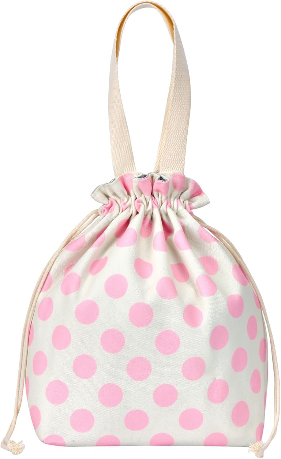 Waterproof Polka Dot Drawstring Lunch Bag - Spill-Resistant Pouch for Work Office, 5mm Foam Base, Quick Open/Close for Women Men (pink)