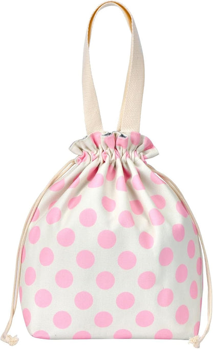 Waterproof Polka Dot Drawstring Lunch Bag - Spill-Resistant Pouch for Work Office, 5mm Foam Base, Quick Open/Close for Women Men (pink)