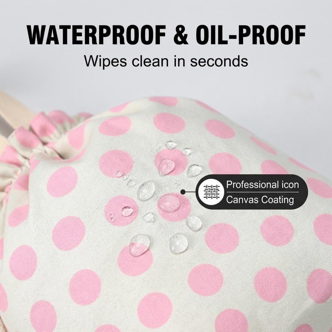 Waterproof Polka Dot Drawstring Lunch Bag - Spill-Resistant Pouch for Work Office, 5mm Foam Base, Quick Open/Close for Women Men (pink)
