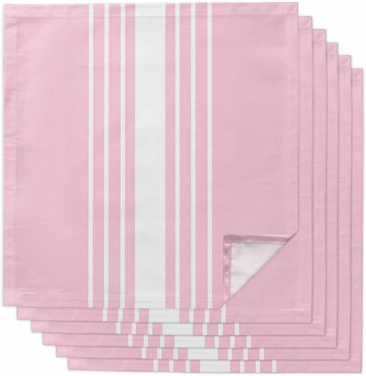 Pink White Stripe Cloth Napkins Set of 6, Holiday Napkins for Baby Shower, Modern Rustic Vertical Striped Washable Reusable Dinner Napkin for Cocktail Wedding Party, 20 x 20 Inch