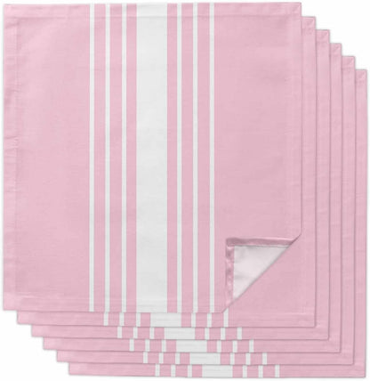 Pink White Stripe Cloth Napkins Set of 6, Holiday Napkins for Baby Shower, Modern Rustic Vertical Striped Washable Reusable Dinner Napkin for Cocktail Wedding Party, 20 x 20 Inch