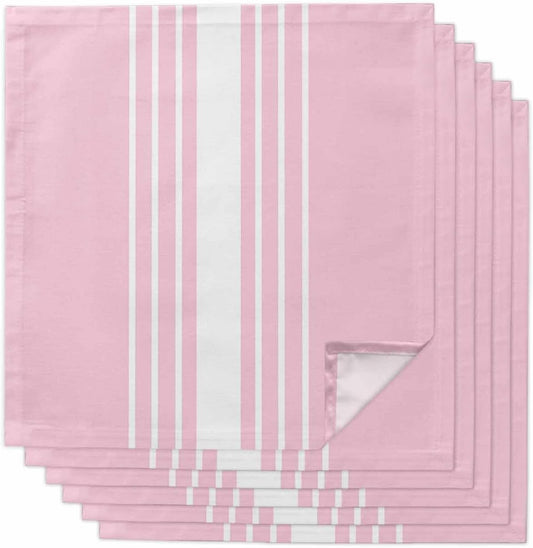 Pink White Stripe Cloth Napkins Set of 6, Holiday Napkins for Baby Shower, Modern Rustic Vertical Striped Washable Reusable Dinner Napkin for Cocktail Wedding Party, 20 x 20 Inch