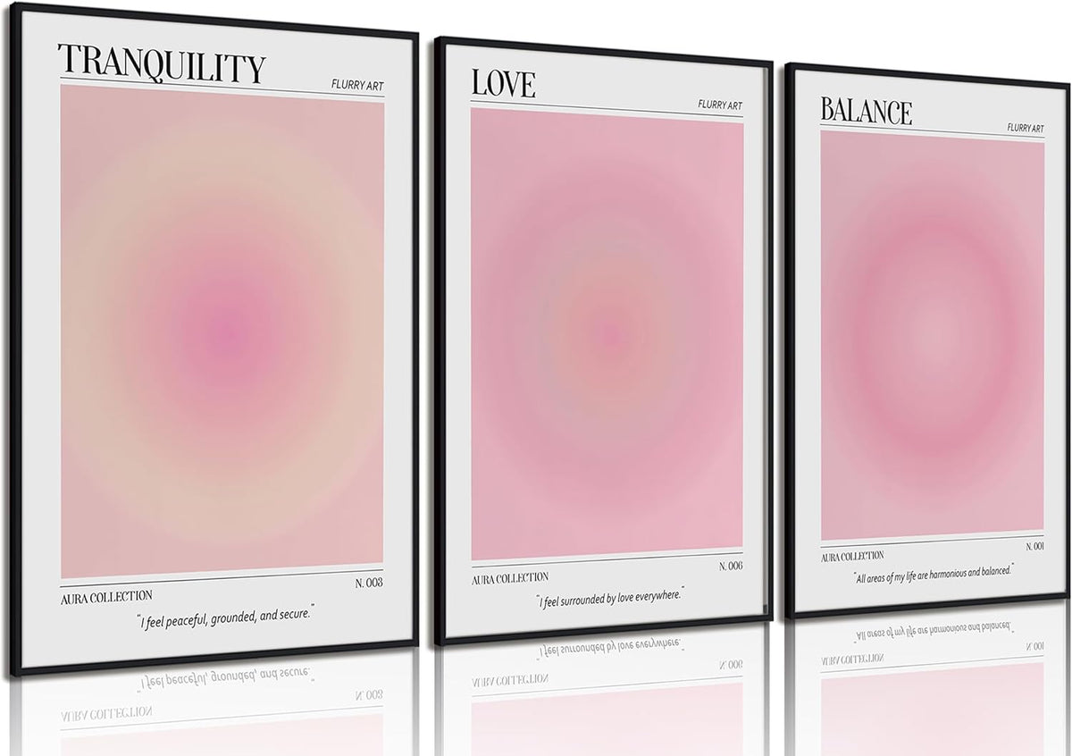 3Pcs Pink Aura Gradient Unframed Canvas Wall Art, Positive Aesthetic Decor