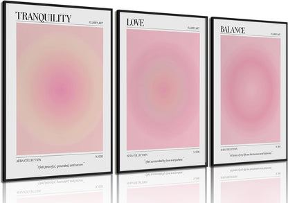 3Pcs Pink Aura Gradient Unframed Canvas Wall Art, Positive Aesthetic Decor