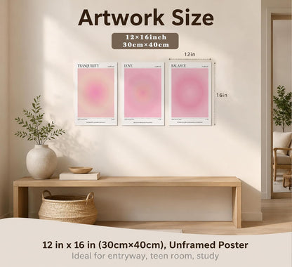 3Pcs Pink Aura Gradient Unframed Canvas Wall Art, Positive Aesthetic Decor