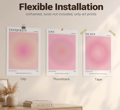 3Pcs Pink Aura Gradient Unframed Canvas Wall Art, Positive Aesthetic Decor