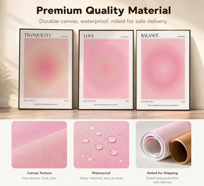 3Pcs Pink Aura Gradient Unframed Canvas Wall Art, Positive Aesthetic Decor