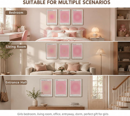 3Pcs Pink Aura Gradient Unframed Canvas Wall Art, Positive Aesthetic Decor