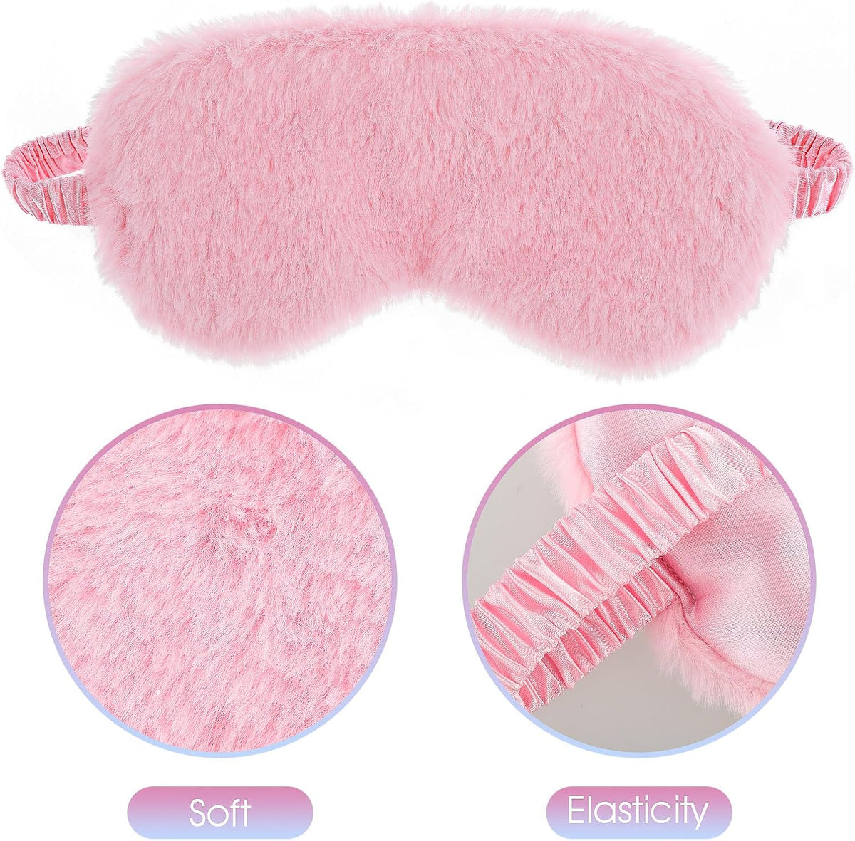 2 Pcs Plush Fluffy Eye Mask Soft Sleeping Blindfold Eye Cover Comfortable Furry Faux Fur Sleeping Mask Satin Nap Night Eyeshade Cover for Women Men Gift (White, Pink)