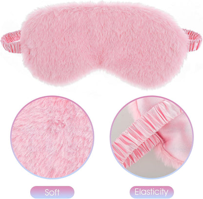 2 Pcs Plush Fluffy Eye Mask Soft Sleeping Blindfold Eye Cover Comfortable Furry Faux Fur Sleeping Mask Satin Nap Night Eyeshade Cover for Women Men Gift (White, Pink)