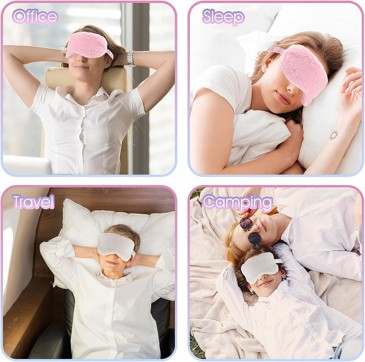 2 Pcs Plush Fluffy Eye Mask Soft Sleeping Blindfold Eye Cover Comfortable Furry Faux Fur Sleeping Mask Satin Nap Night Eyeshade Cover for Women Men Gift (White, Pink)