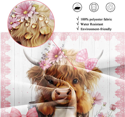 Pink Bow Highland Cow Western Funny Cute Rustic Bathroom Shower Curtain Set