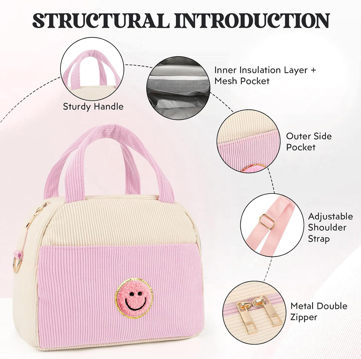 Kids Lunch Bag Lunch Box for Teen Girls Boys Back to School (Light Pink)