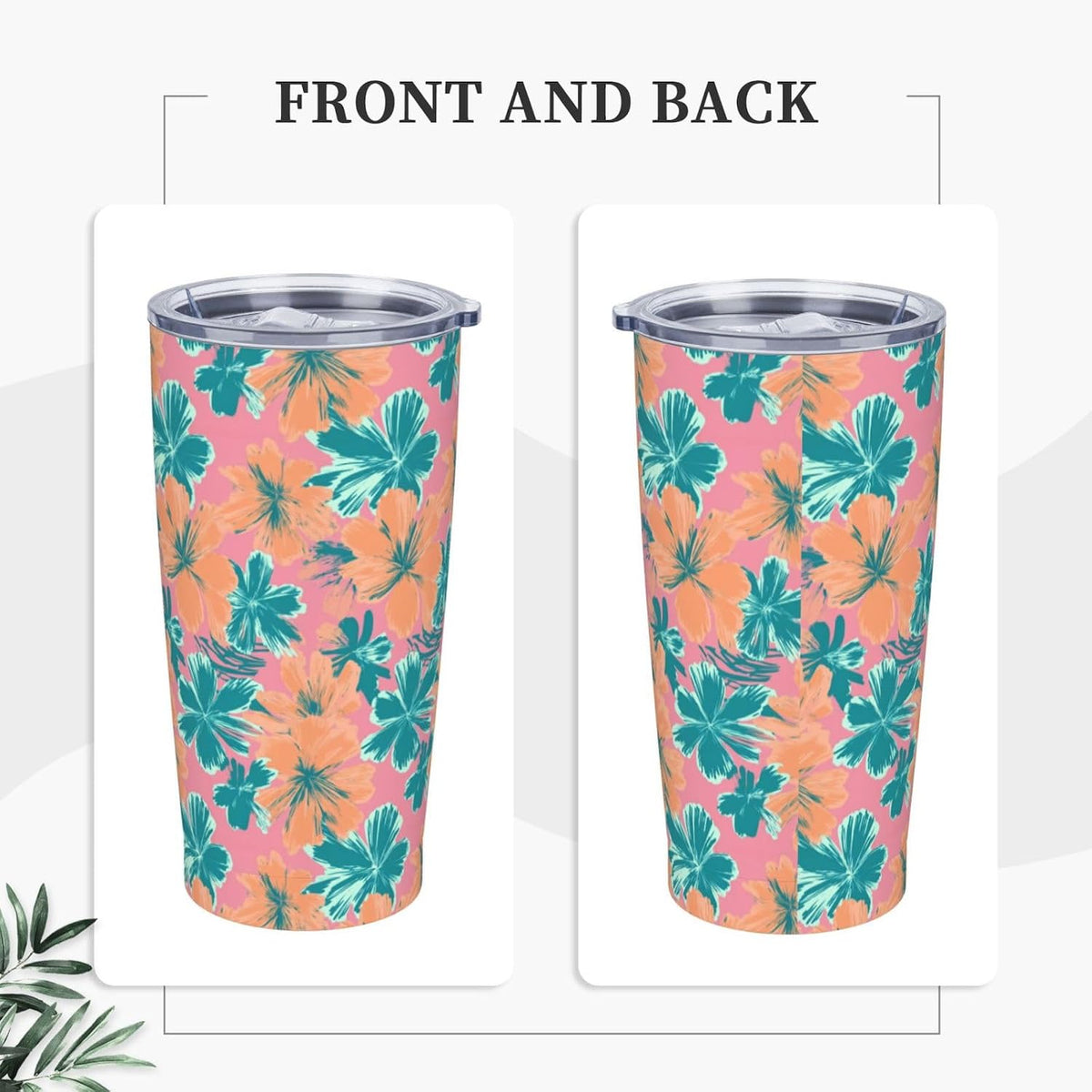 Light Teal And Peach Color Flowers Pattern Tumbler With Lid And Straw,20oz,Vacuum Insulated Iced Coffee Mug, Reusable Travel Cup Stainless Steel Water Bottle