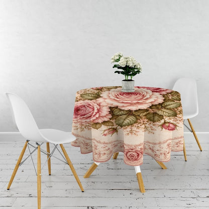 Round Tablecloth, Shabby Chic, Soft Pink Rose Bouquet, Cotton, 51"