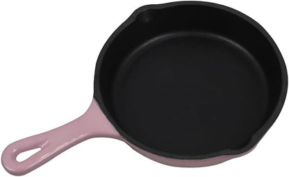 Commercial Grade, Cast Iron Enameled Cookware (Pink, Skillet 6”)