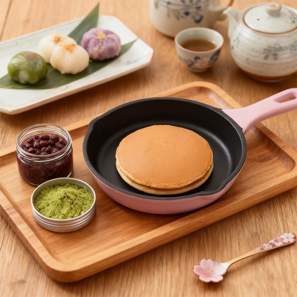 Commercial Grade, Cast Iron Enameled Cookware (Pink, Skillet 6”)