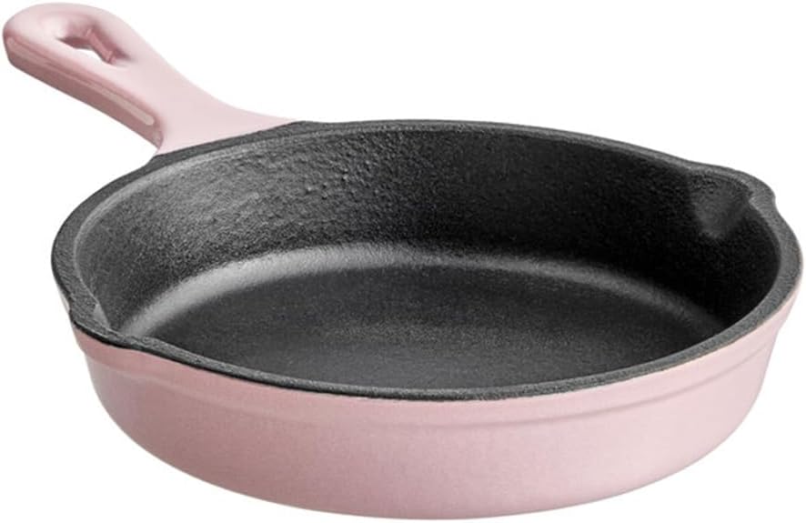 Commercial Grade, Cast Iron Enameled Cookware (Pink, Skillet 6”)