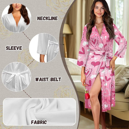 Bathrobe for Women Long Sleeve Robes Knee Length Casual Loungewear S-2XL