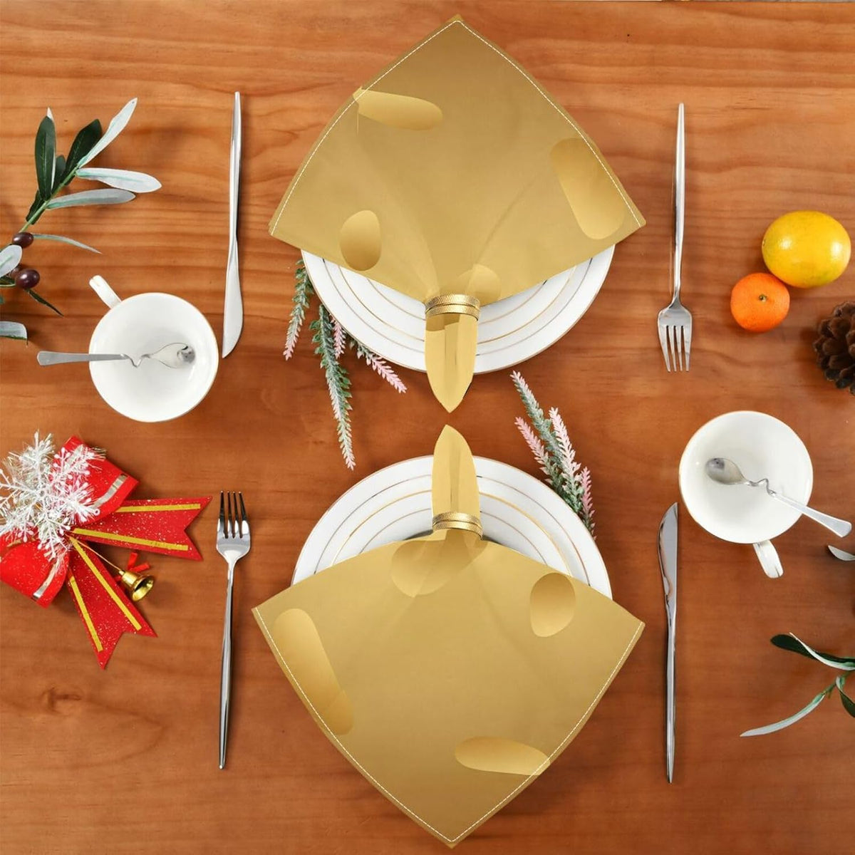 Shiny Gold Texture 20x20 Inch Cloth Napkins Set of 6, Satin Peach Skin Polyester Dinner Napkins, Washable Reusable Table Napkins with Hemmed Edges for Wedding Party Restaurant Everyday Use