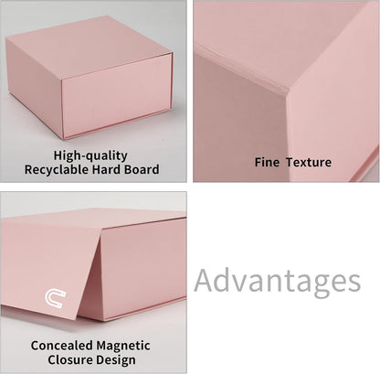 4 Pack 8x8x4 Inches Gift Boxes with Magnetic Closure Lids, Pink Magnetic Box for Wedding, Groomsmen Bridesmaid Proposal, Birthdays, Mother's Day