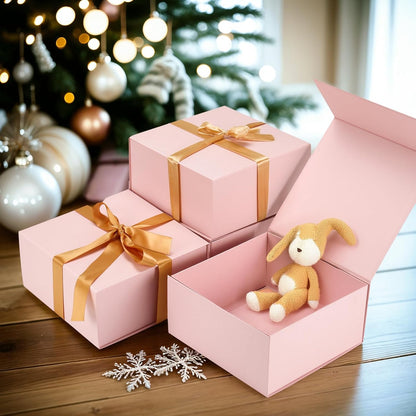 4 Pack 8x8x4 Inches Gift Boxes with Magnetic Closure Lids, Pink Magnetic Box for Wedding, Groomsmen Bridesmaid Proposal, Birthdays, Mother's Day