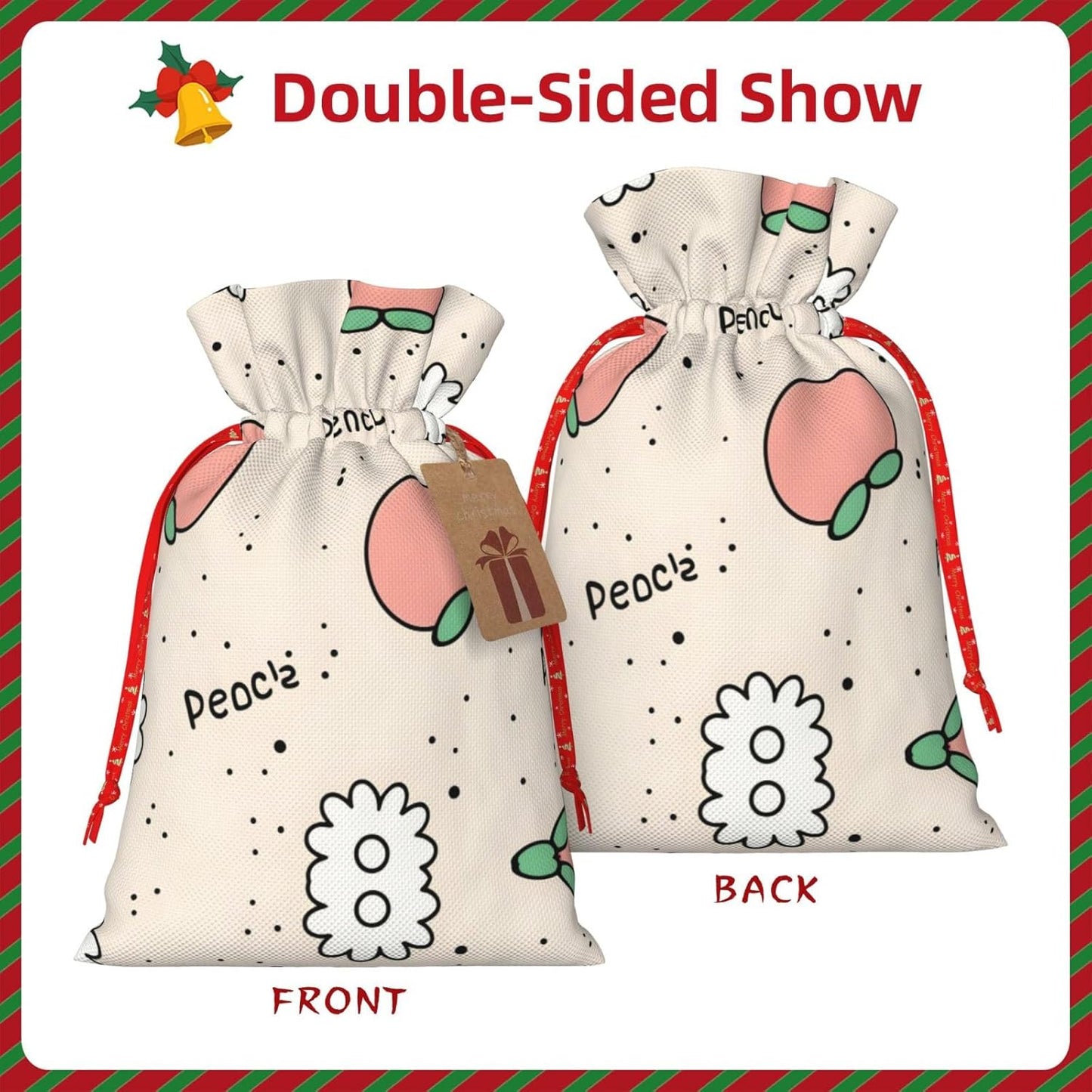vacsAX Christmas Gift Bag with Drawstring Closure - Lightweight, Cute Design - Perfect for Birthdays and Parties Peachy Cutie