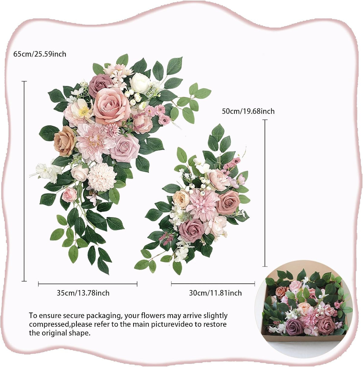 Pack of 2 Wedding Arch, Artificial Flowers, Wedding Decor，Flower Garland Be Suited to Banquet, Party, Reception Entrance Welcome Sign and Background Decoration (Dusty Pink)…