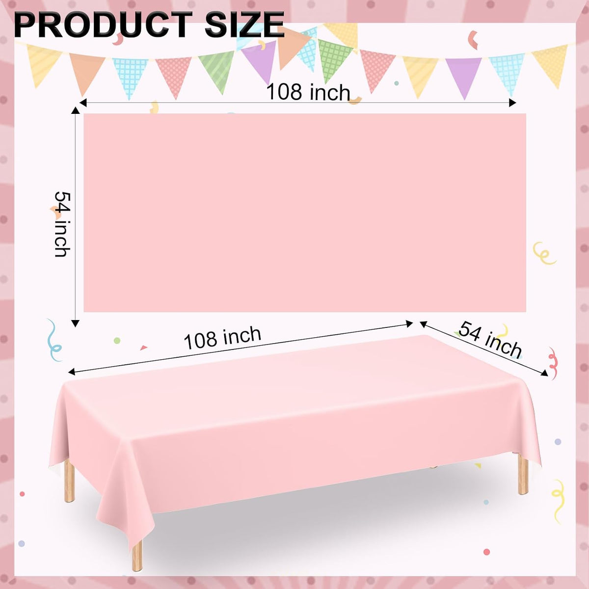 Plastic Rectangular 54x108'' Tablecloth, 4 Pack, Light Pink, Disposable, Pastel, for Parties, Holiday, Oilproof, All-Season