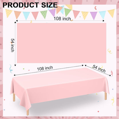 Plastic Rectangular 54x108'' Tablecloth, 4 Pack, Light Pink, Disposable, Pastel, for Parties, Holiday, Oilproof, All-Season