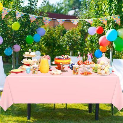 Plastic Rectangular 54x108'' Tablecloth, 4 Pack, Light Pink, Disposable, Pastel, for Parties, Holiday, Oilproof, All-Season