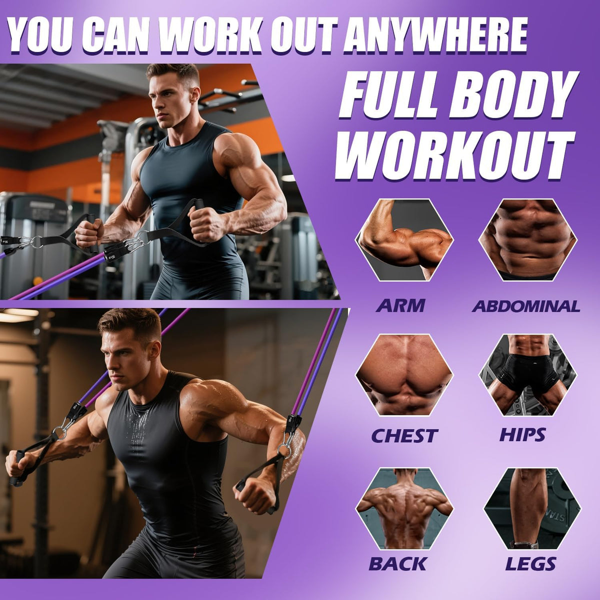 Resistance Bands with Handles, 5-Level Exercise Bands for Workout