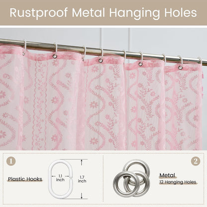 Pink Lace Shower Curtain - Vintage Pretty Pastel Girl Floral Shower Curtain Girly, Cute Coquette Tassel Princess Bath Curtains for Bathroom, 72 x 72 Inch, 1 Panel