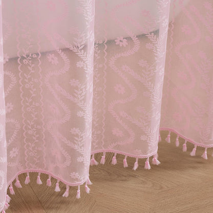 Pink Lace Shower Curtain - Vintage Pretty Pastel Girl Floral Shower Curtain Girly, Cute Coquette Tassel Princess Bath Curtains for Bathroom, 72 x 72 Inch, 1 Panel