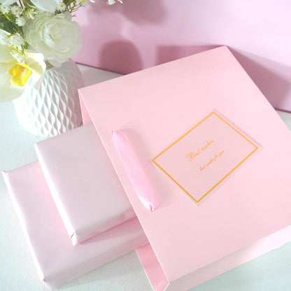 Elegant Pink Gift Bag 11.8"x4.5"x9.8" with Ribbon Handles, Includes Card and Tissue Papers, Perfect for Birthdays, Weddings, Parties, Holidays, Baby Shower